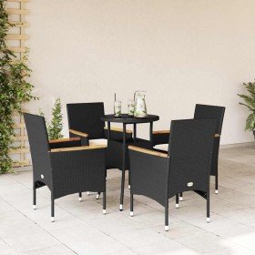 Set comedor jardín 5 pzas cojines ratán sintético vidrio negro