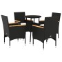 Set comedor jardín 5 pzas cojines ratán sintético vidrio negro