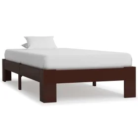 Dark brown solid pine wood bed frame 100x200 cm by vidaXL, Beds and slatted bases - Ref: Foro24-283299, Price: 74,05 €, Disco...