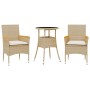Set comedor jardín 3 pzas cojines ratán sintético vidrio beige