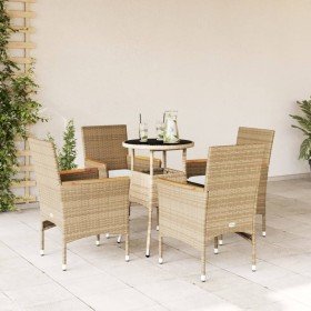 Set comedor jardín 5 pzas cojines ratán sintético vidrio beige