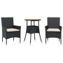 Set de comedor jardín 3 pzas con cojines ratán PE acacia negro