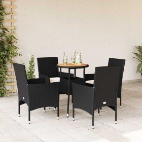 Set de comedor jardín 5 pzas con cojines ratán PE acacia negro Set de comedor jardín 5 pzas con cojines ratán PE acacia negro