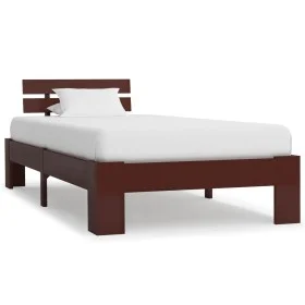 Dark brown solid pine wood bed frame 100x200 cm by vidaXL, Beds and slatted bases - Ref: Foro24-283173, Price: 85,26 €, Disco...