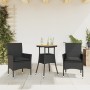 Set de comedor jardín 3 pzas con cojines ratán PE acacia negro