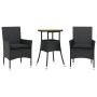 Set de comedor jardín 3 pzas con cojines ratán PE acacia negro
