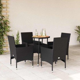 Set de comedor jardín 5 pzas con cojines ratán PE acacia negro