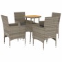 Set de comedor jardín 5 pzas con cojines ratán PE acacia gris