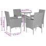 Set de comedor jardín 5 pzas con cojines ratán PE acacia gris