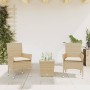 Mesita y sillas con cojines 3 pzas ratán sintético vidrio beige