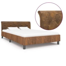 Brown artificial suede leather bed frame 120x200 cm by vidaXL, Beds and slatted bases - Ref: Foro24-284890, Price: 150,50 €, ...