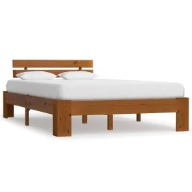 Solid pine wood bed frame honey brown 120x200 cm by vidaXL, Beds and slatted bases - Ref: Foro24-283180, Price: 108,22 €, Dis...