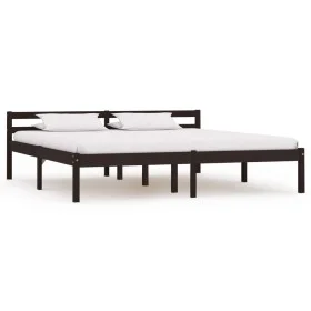 Dark brown solid pine wood bed frame 180x200 cm by vidaXL, Beds and slatted bases - Ref: Foro24-283207, Price: 136,29 €, Disc...