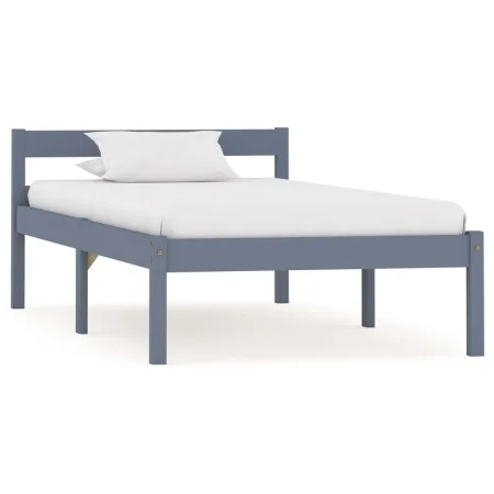 Solid gray pine wood bed frame 100x200 cm by vidaXL, Beds and slatted bases - Ref: Foro24-283197, Price: 66,32 €, Discount: %