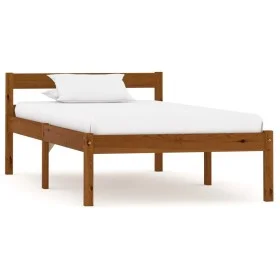 Solid pine wood bed frame honey brown 100x200 cm by vidaXL, Beds and slatted bases - Ref: Foro24-283209, Price: 63,00 €, Disc...