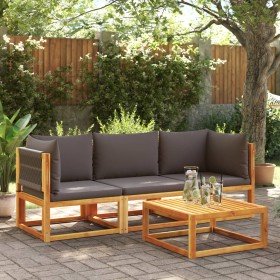 Conjunto de sofá de jardín de 3 piezas con cojines de madera de acacia y cuerda en Sofás de exterior | Comprar online en Foro24
