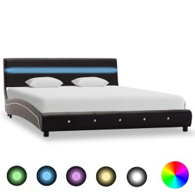 Estructura de cama con LED cuero sintético negro 1