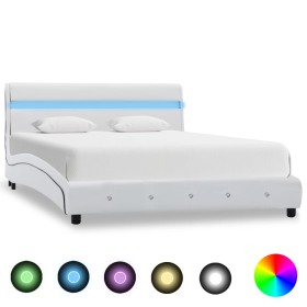 Estructura de cama con LED cuero sintético blanco 140x200 cm