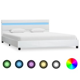 Estructura de cama con LED cuero sintético blanco 140x200 cm