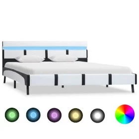 Bed frame with LED white synthetic leather 140x200 cm by vidaXL, Beds and slatted bases - Ref: Foro24-280299, Price: 160,59 €...