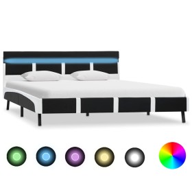 Estructura de cama con LED de cuero sintético negro 140x200 cm