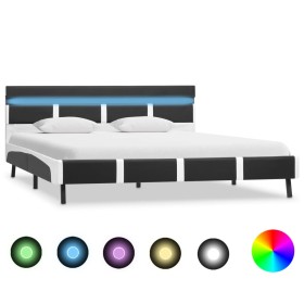 Estructura de cama con LED de cuero sintético gris 140x200 cm