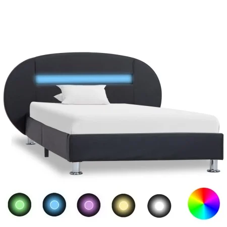 Bed frame with LED black synthetic leather 90x200 cm by vidaXL, Beds and slatted bases - Ref: Foro24-285426, Price: 188,57 €,...