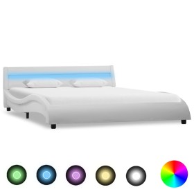 Estructura de cama con LED cuero sintético blanco 120x200 cm