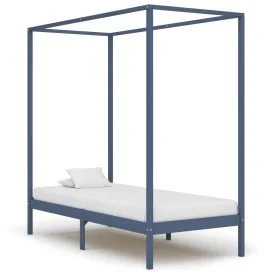 Cama con dosel de madera maciza de pino gris 100x200 cm de vidaXL, Camas y somieres - Ref: Foro24-283275, Precio: 102,54 €, D...