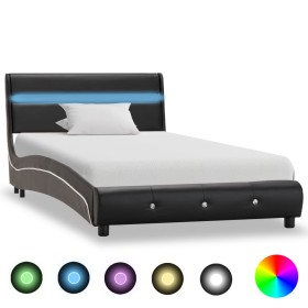 Estructura de cama con LED cuero sintético negro 90x200 cm
