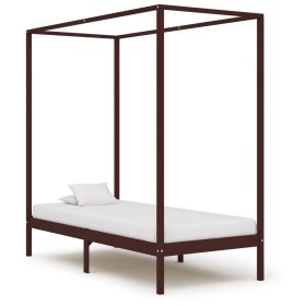 Cama con dosel madera maciza de pino marrón oscuro 100x200 cm