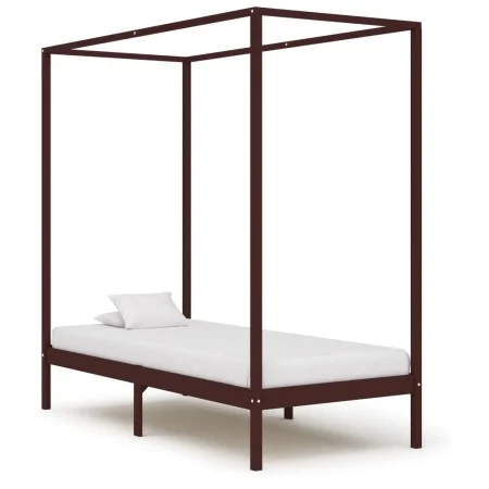 Cama con dosel madera maciza de pino marrón oscuro 100x200 cm de vidaXL, Camas y somieres - Ref: Foro24-283269, Precio: 102,8...