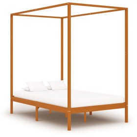 Honey brown solid pine wood canopy bed 120x200 cm by vidaXL, Beds and slatted bases - Ref: Foro24-283258, Price: 200,09 €, Di...