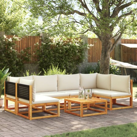 Conjunto de sofá de jardín de 7 piezas con cojines de madera de