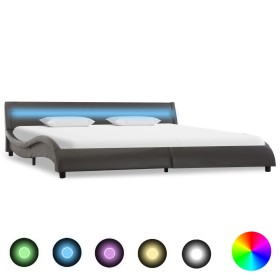 Estructura de cama con LED de cuero sintético gris