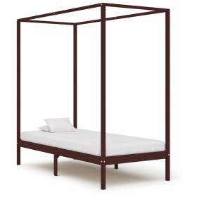 Dark brown solid pine wood canopy bed 90x200 cm by vidaXL, Beds and slatted bases - Ref: Foro24-283268, Price: 101,48 €, Disc...