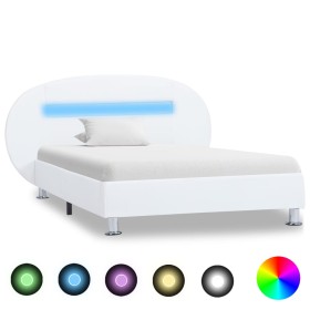 Estructura de cama con LED cuero sintético blanco 90x200 cm