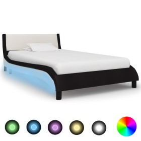 Estructura de cama de cuero sintético negro y blanco 90x200 cm