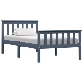 Solid gray pine wood bed frame 100x200 cm by vidaXL, Beds and slatted bases - Ref: Foro24-283227, Price: 122,31 €, Discount: %