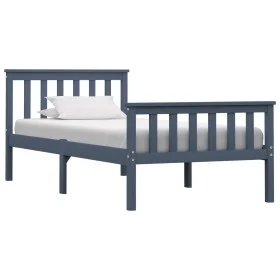 Solid gray pine wood bed frame 100x200 cm by vidaXL, Beds and slatted bases - Ref: Foro24-283227, Price: 122,46 €, Discount: %