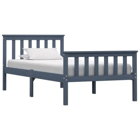 Solid gray pine wood bed frame 100x200 cm by vidaXL, Beds and slatted bases - Ref: Foro24-283227, Price: 122,46 €, Discount: %