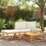 Conjunto de sofá de jardín de 4 piezas con cojines de madera de