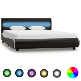 Estructura cama y LED cuero sintético gris antracita 140x200 cm