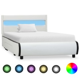 Estructura de cama con LED cuero sintético blanco 90x200 cm