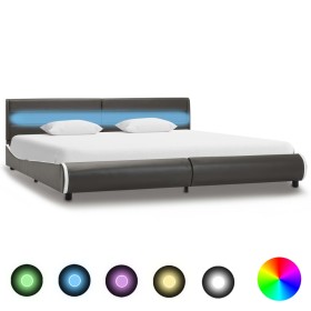 Estructura cama y LED cuero sintético gris antracita 180x200 cm