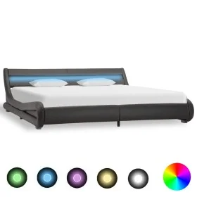 Bed frame with LED in gray synthetic leather 180x200 cm by vidaXL, Beds and slatted bases - Ref: Foro24-285743, Price: 315,88...