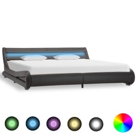 Estructura de cama con LED de cuero sintético gris 180x200 cm