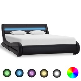 Estructura de cama con LED de cuero sintético negro 140x200 cm