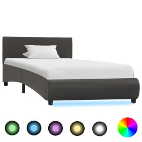 Estructura de cama con LED de cuero sintético gris 90x200 cm