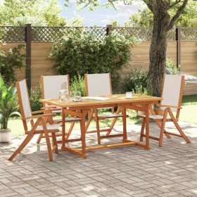 Juego comedor de jardín 5 pzas madera maciza acacia y textileno Juego comedor de jardín 5 pzas madera maciza acacia y textileno